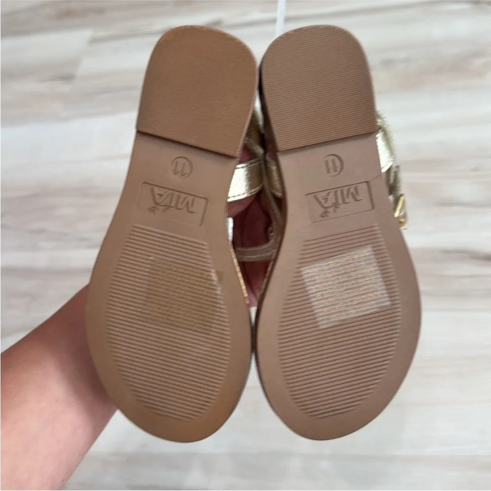 ⭐ MIA Girls Gold Braided Thong Sandals | Kids Metallic Ankle Strap Dress Sandals